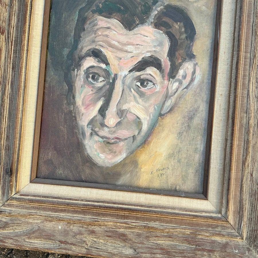 Retrato al óleo original boho de mediados del siglo XX sobre lienzo Lienzo en venta
