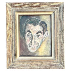 Mid 20th Century Vintage Boho Original Oil Portrait on Canvas