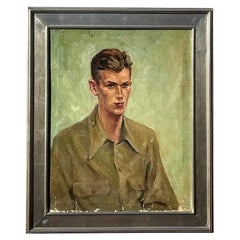 Mid 20th Century Vintage Boho Original Oil Portrait on Canvas
