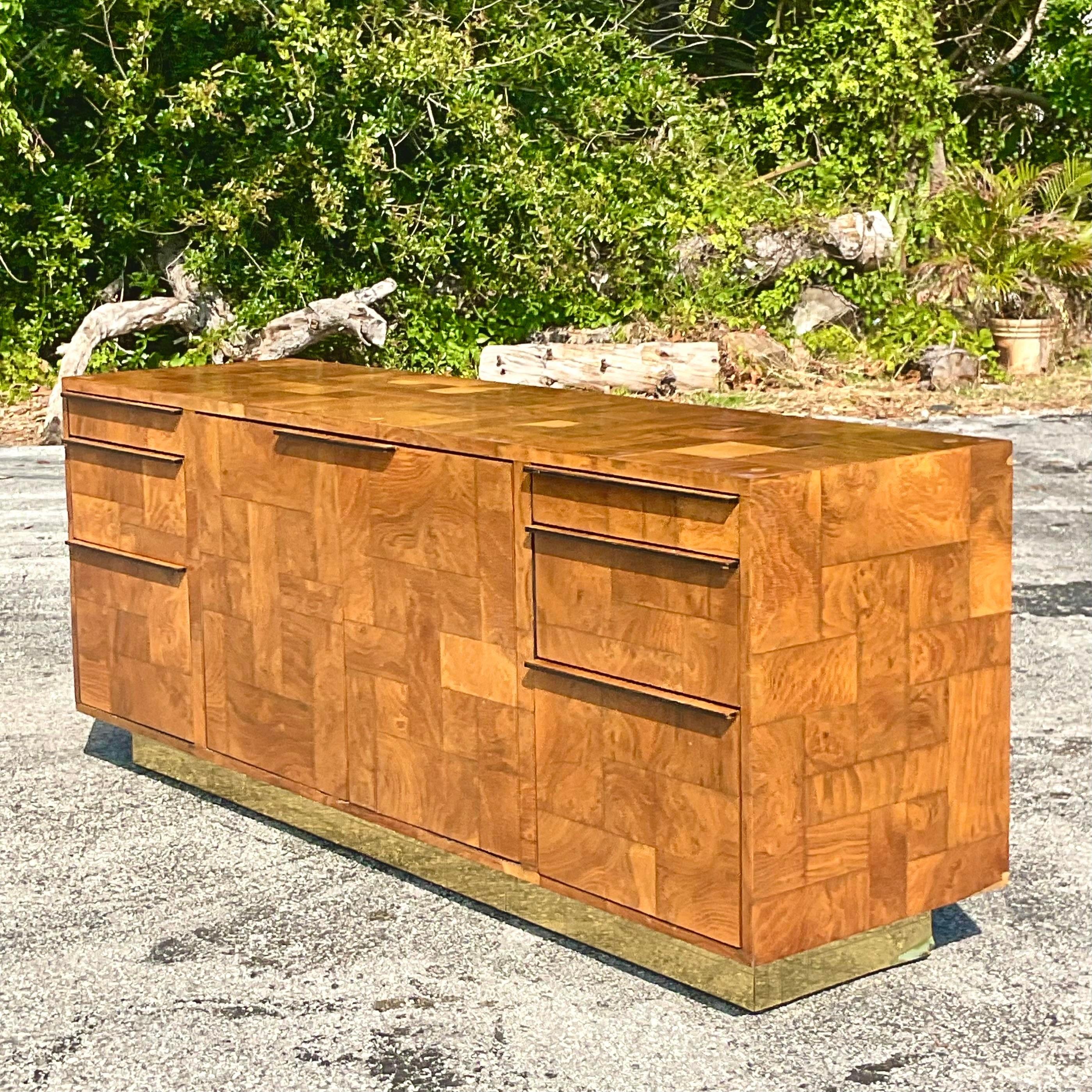 Mid 20th Century Vintage Boho Patch Burl Wood Credenza After Paul Evans ...