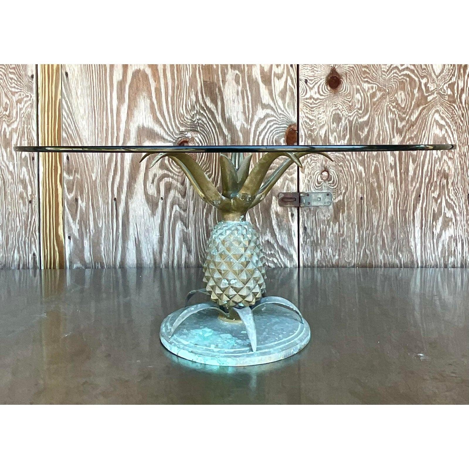 Mid 20th Century Vintage Boho Patinated Brass Pineapple Coffee Table In Good Condition For Sale In west palm beach, FL