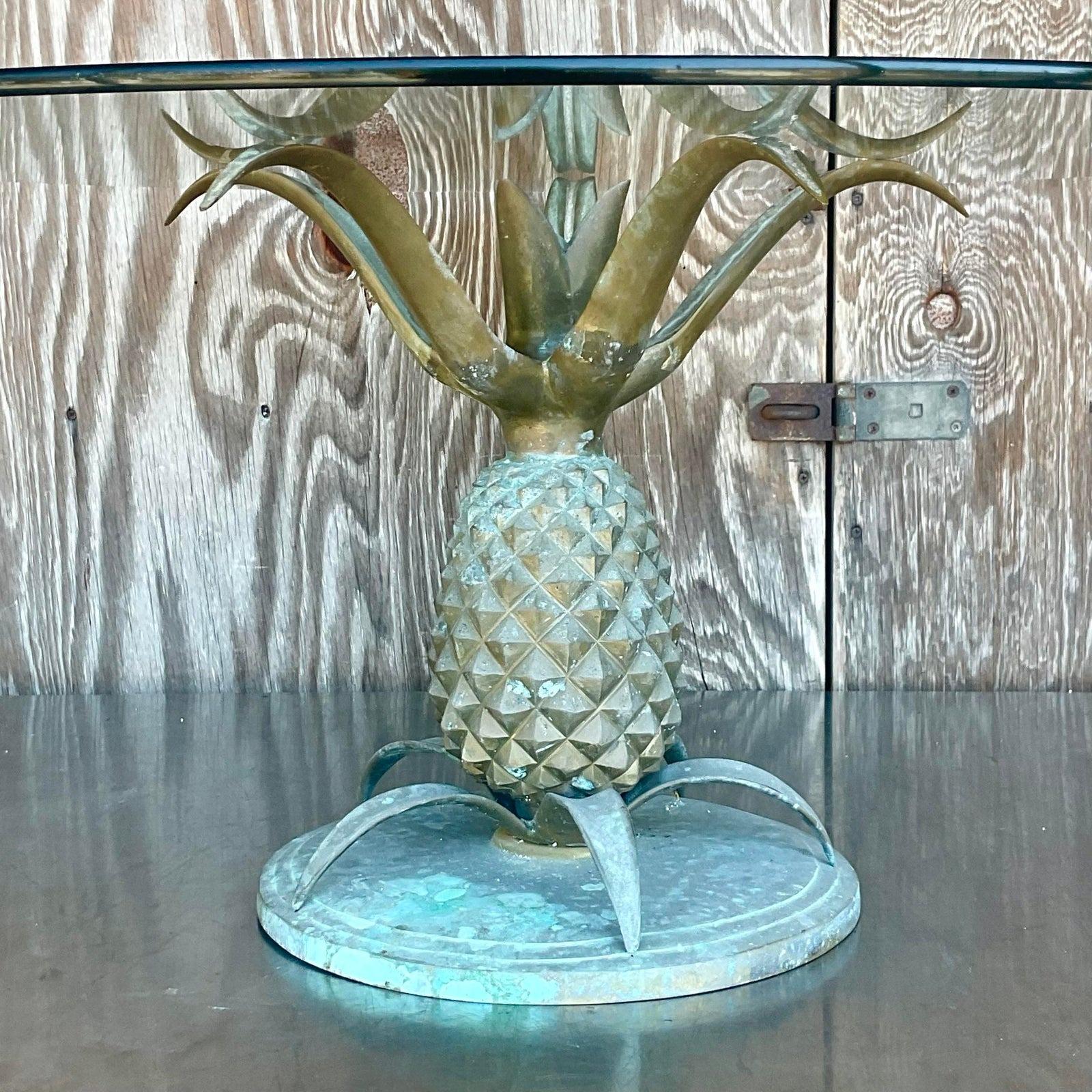 Mid 20th Century Vintage Boho Patinated Brass Pineapple Coffee Table For Sale 1