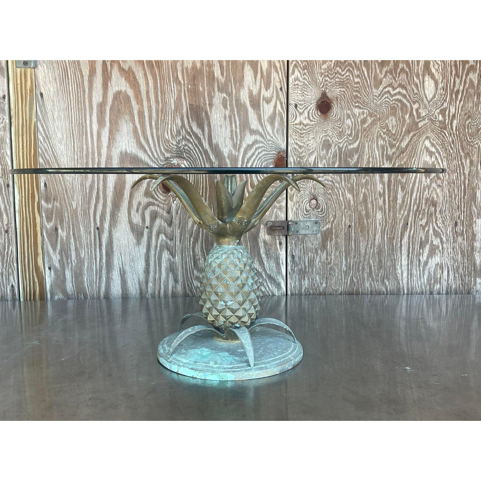 Mid 20th Century Vintage Boho Patinated Brass Pineapple Coffee Table For Sale 2
