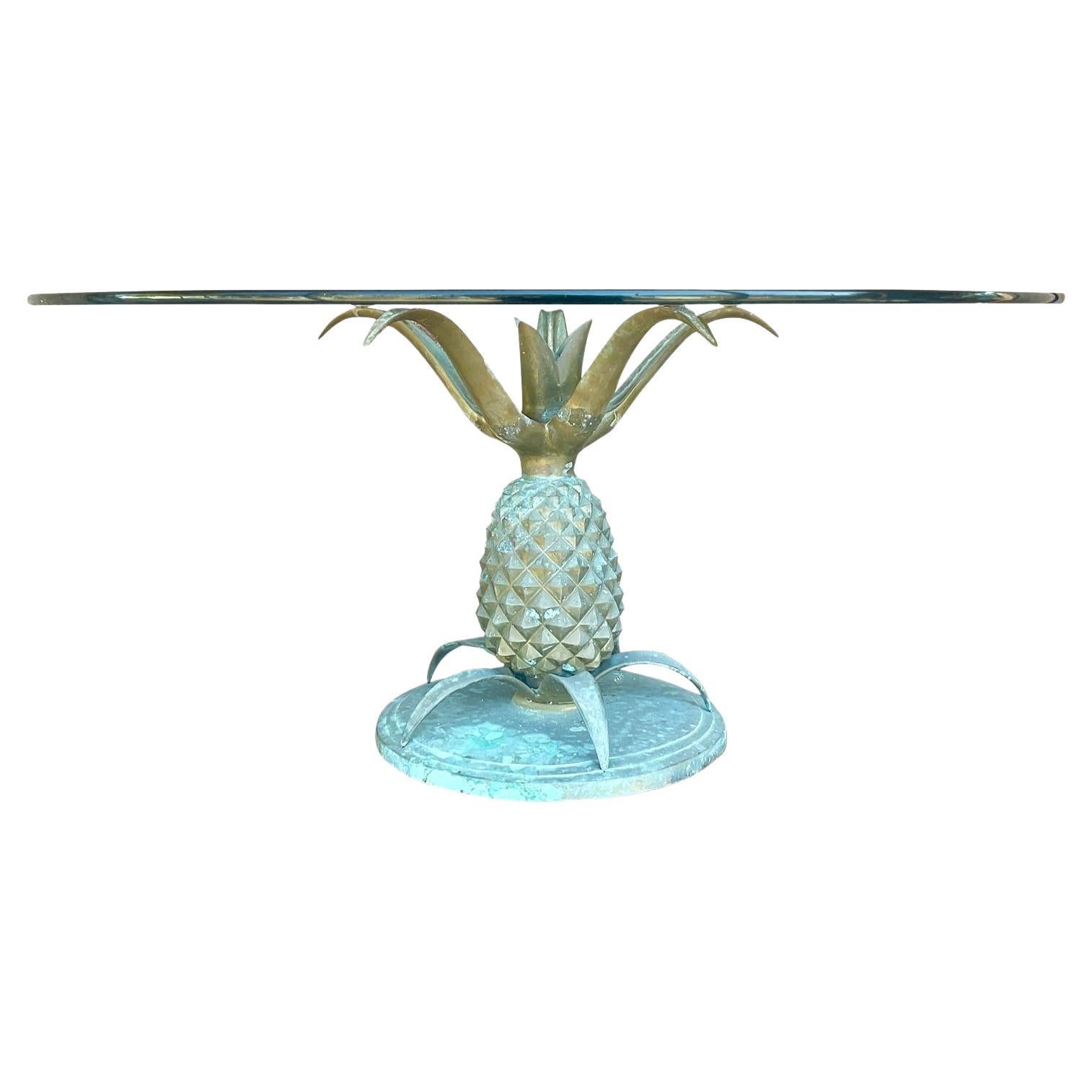 Mid 20th Century Vintage Boho Patinated Brass Pineapple Coffee Table