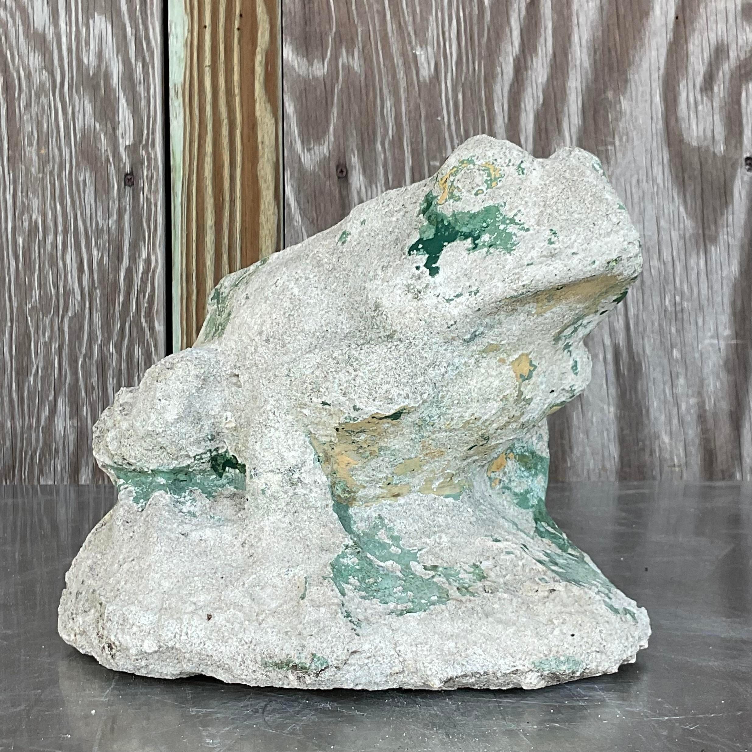 Mid-Century Modern Mid 20th Century Vintage Boho Patinated Cast Concrete Frog For Sale