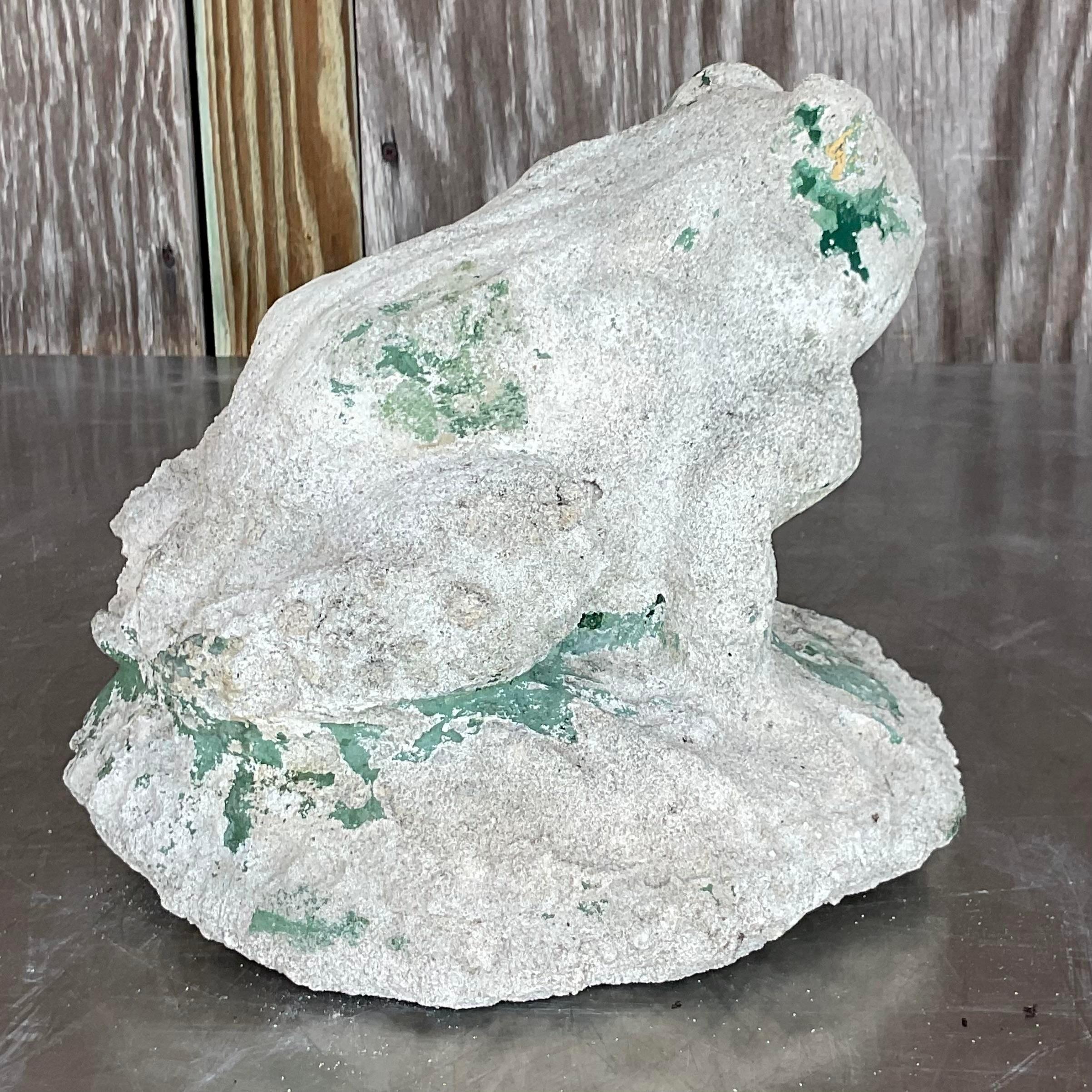 American Mid 20th Century Vintage Boho Patinated Cast Concrete Frog For Sale