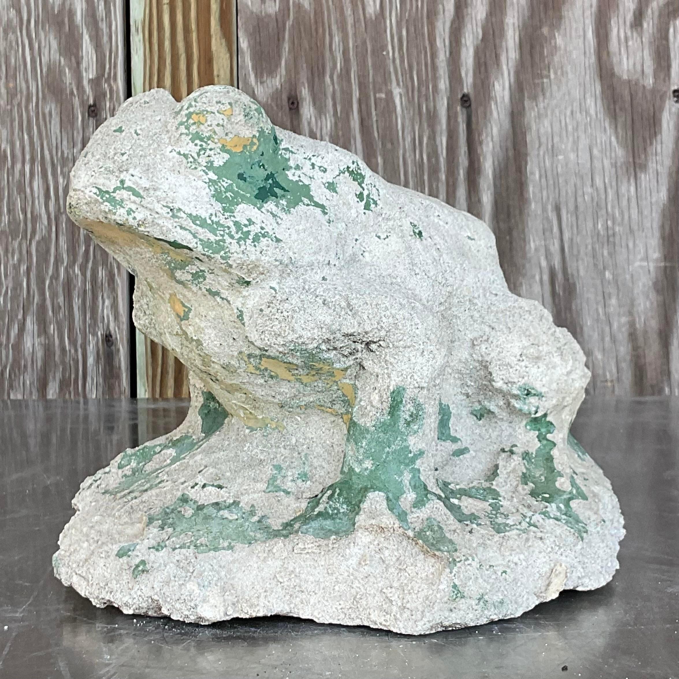 Mid 20th Century Vintage Boho Patinated Cast Concrete Frog For Sale 1