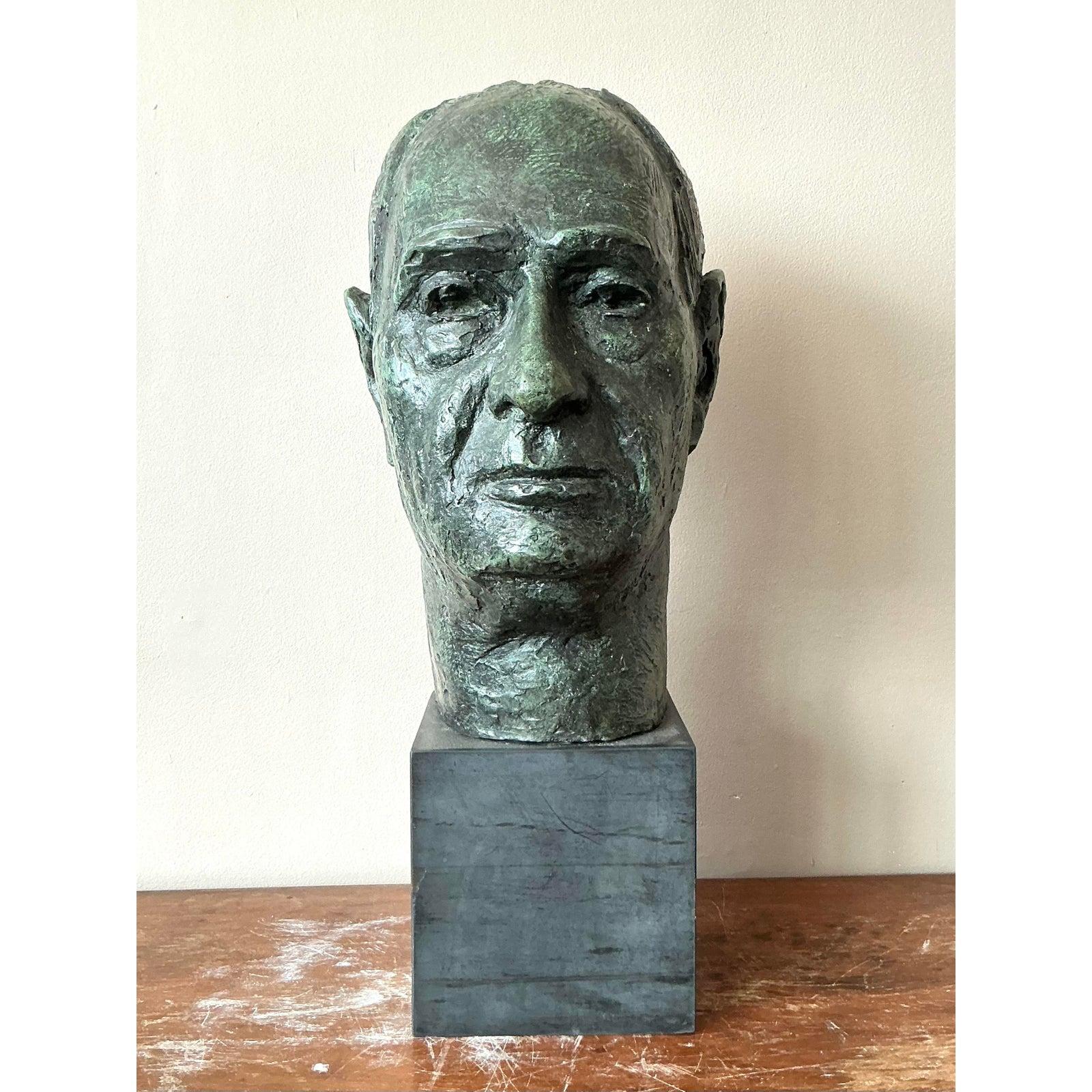 Americano Busto di uomo in gesso patinato Boho della metà del XX secolo in vendita