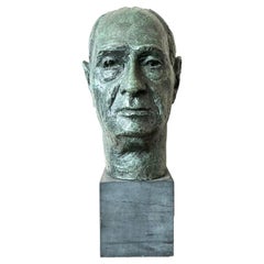 Mid 20th Century Vintage Boho Patinated Cast Plaster Bust of Man
