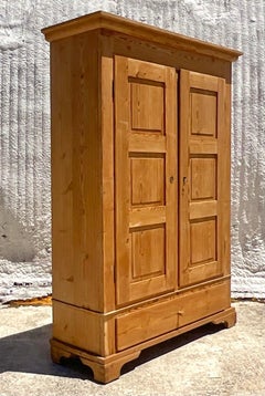 Mid 20th Century Vintage Boho Pine Panel Armoire