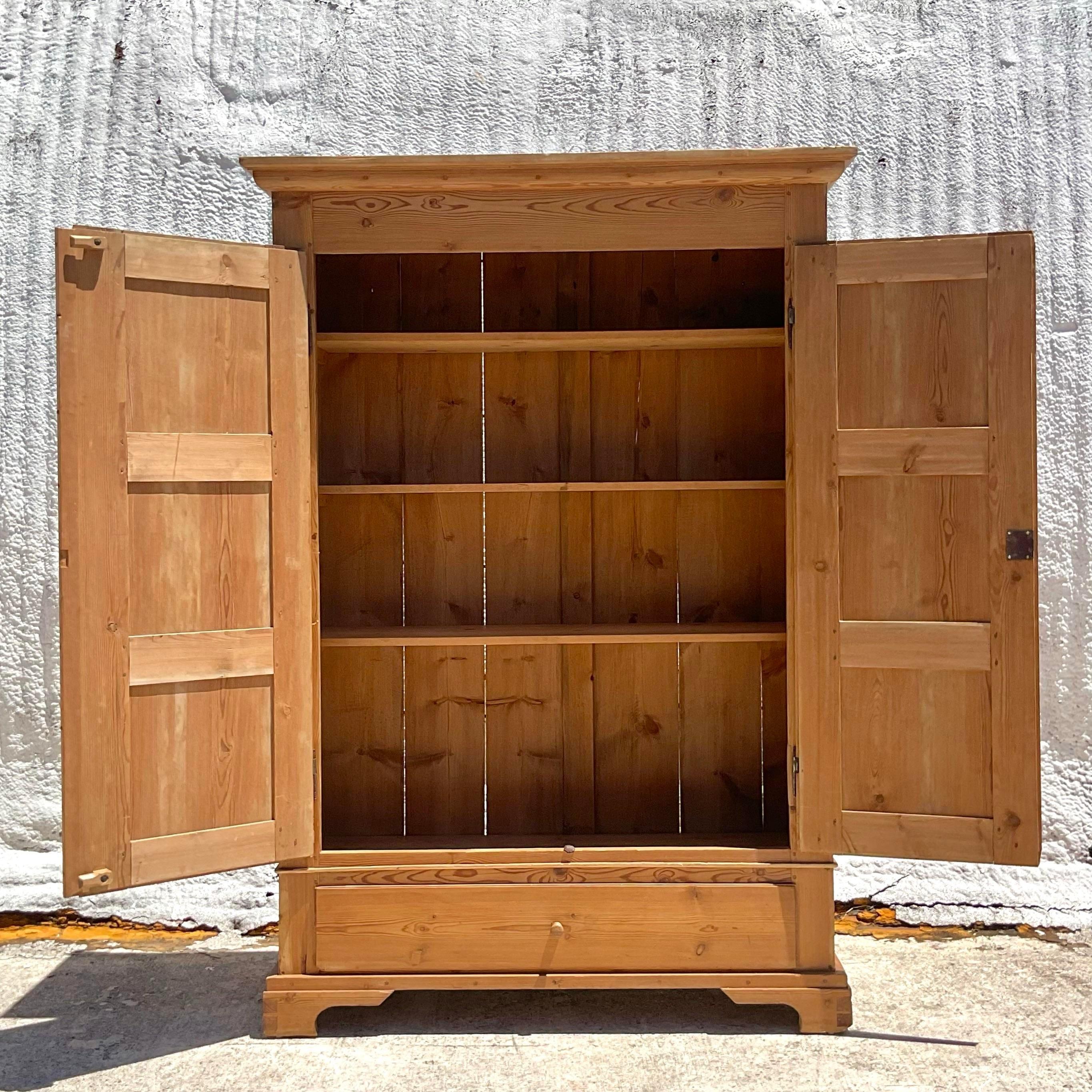 Mid 20th Century Vintage Boho Pine Panel Armoire In Good Condition For Sale In west palm beach, FL