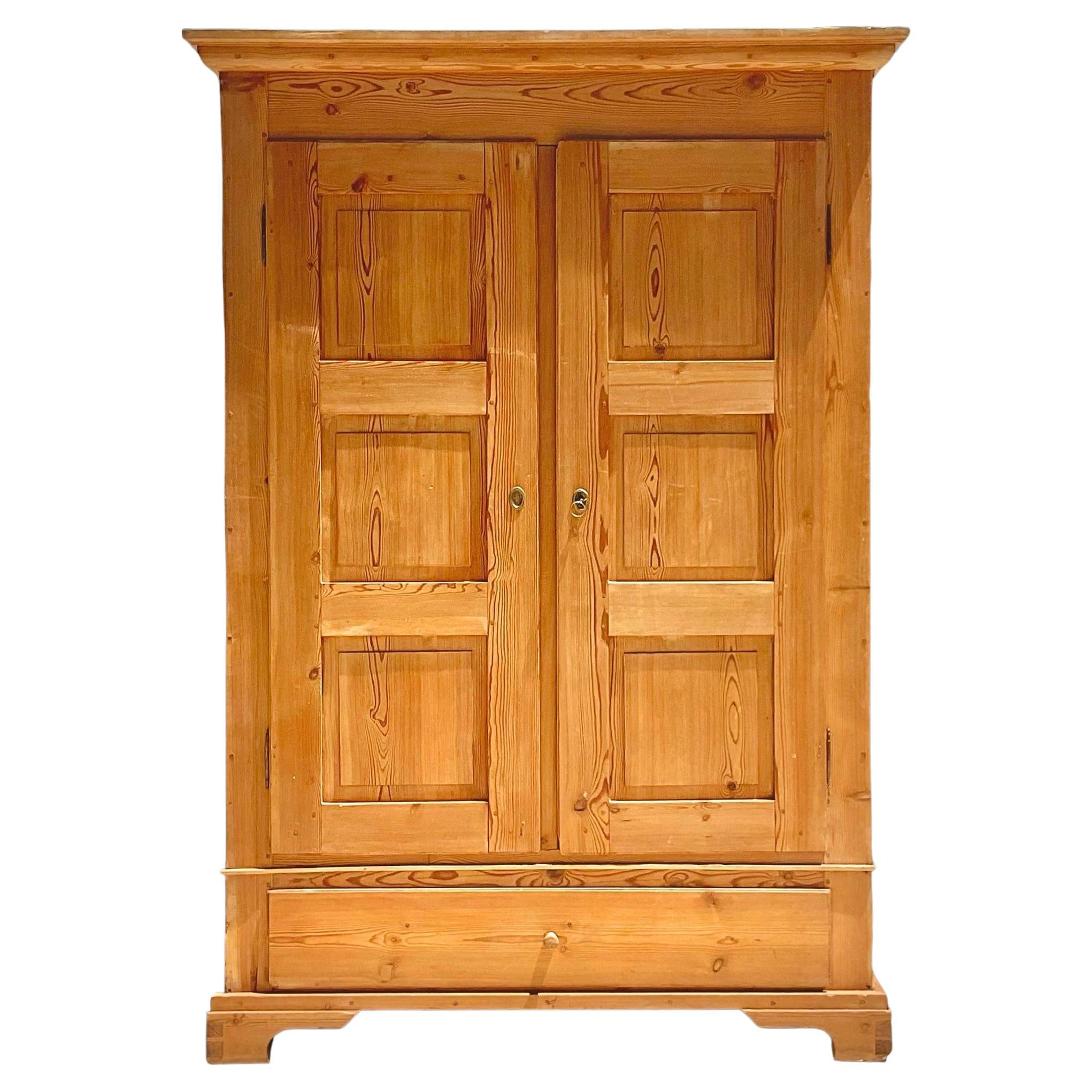 Mid 20th Century Vintage Boho Pine Panel Armoire For Sale