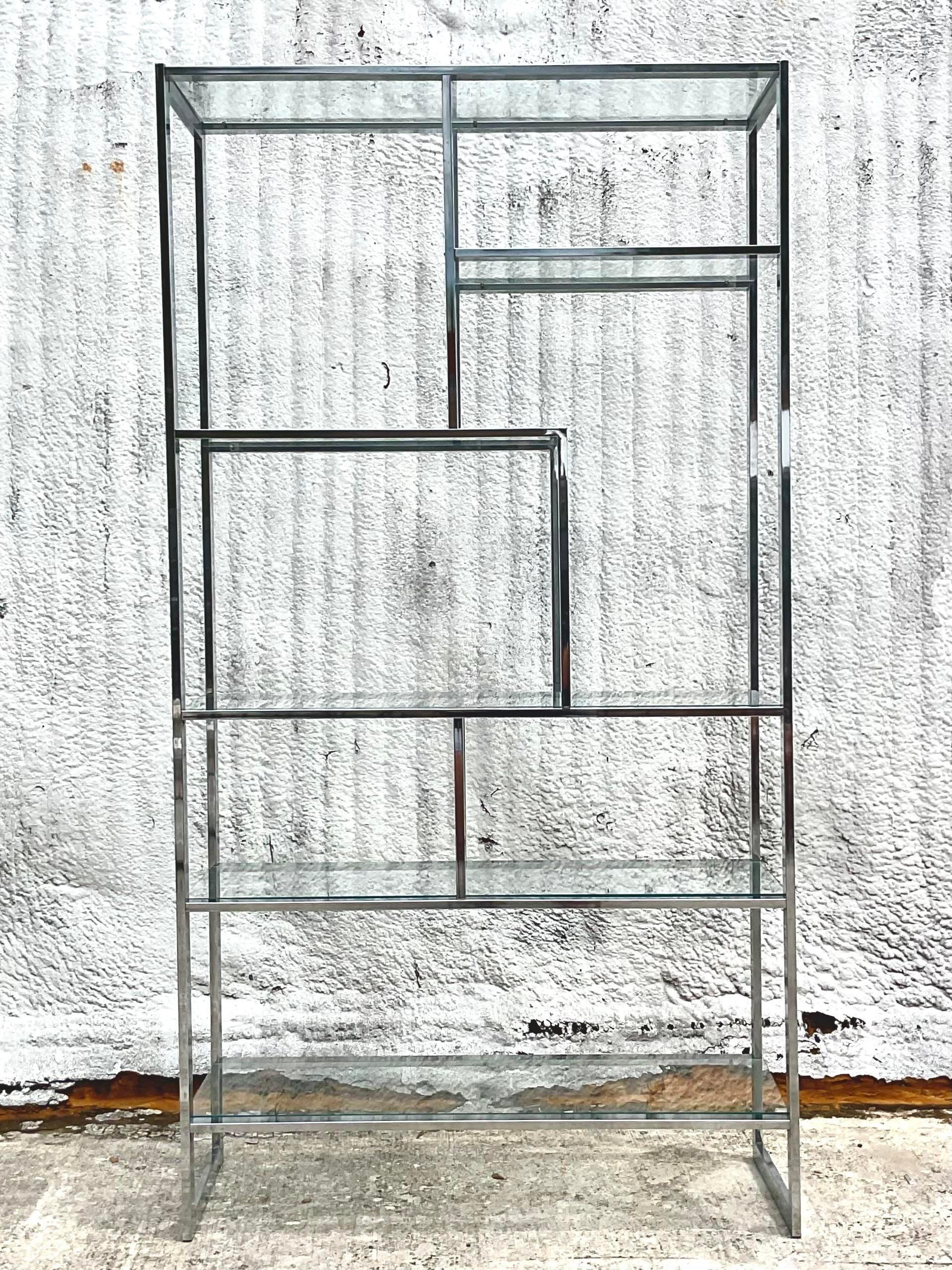 Mid-Century Modern Mid 20th Century Vintage Boho Polished Chrome Etagere After Dia For Sale