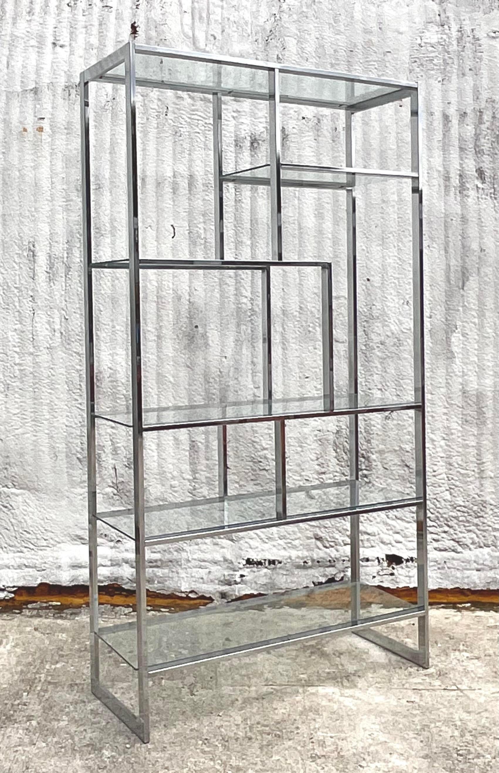 Mid 20th Century Vintage Boho Polished Chrome Etagere After Dia In Good Condition For Sale In west palm beach, FL