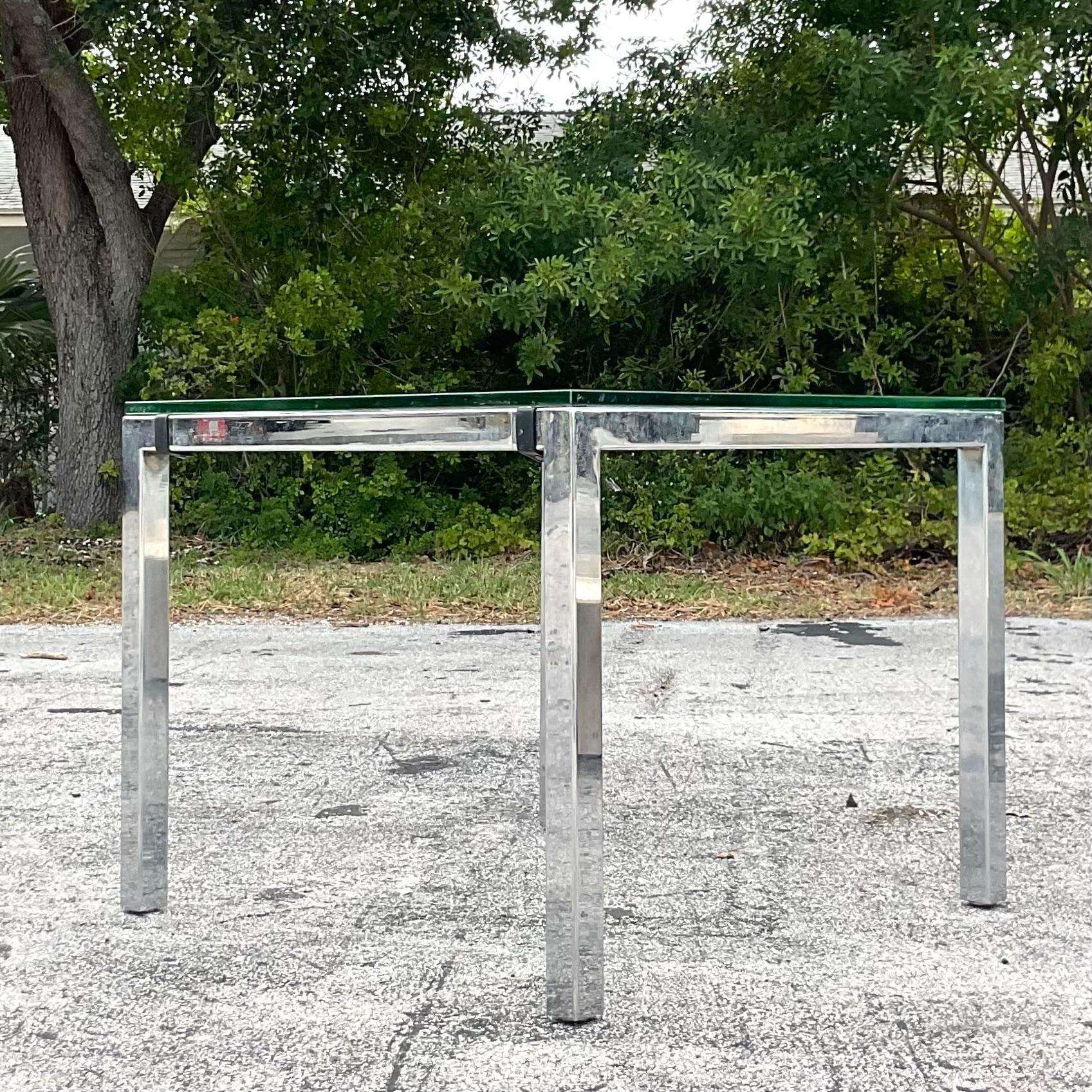 Mid 20th Century Vintage Boho Polished Chrome Game Table After Milo Baughman In Good Condition For Sale In west palm beach, FL