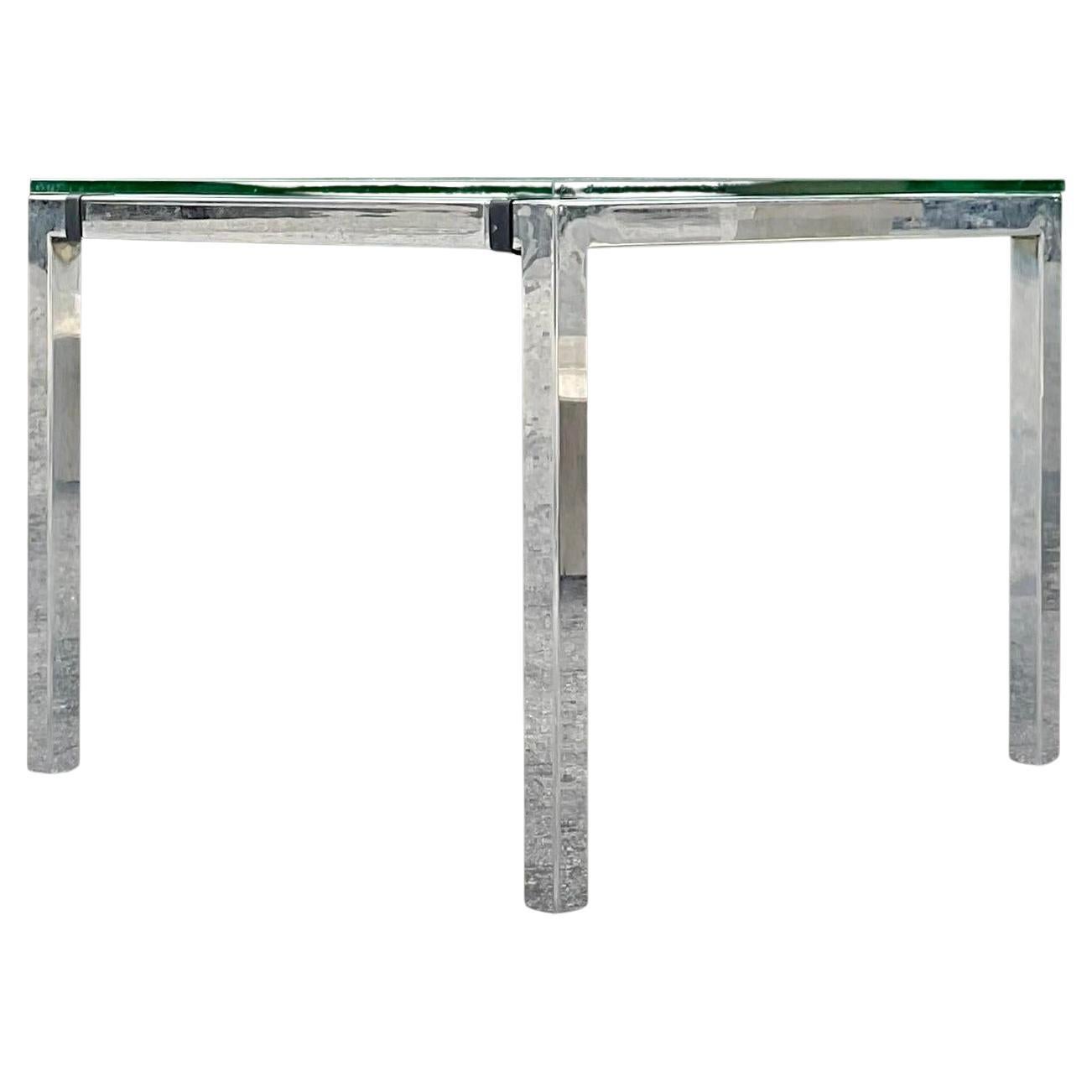 Mid 20th Century Vintage Boho Polished Chrome Game Table After Milo Baughman For Sale