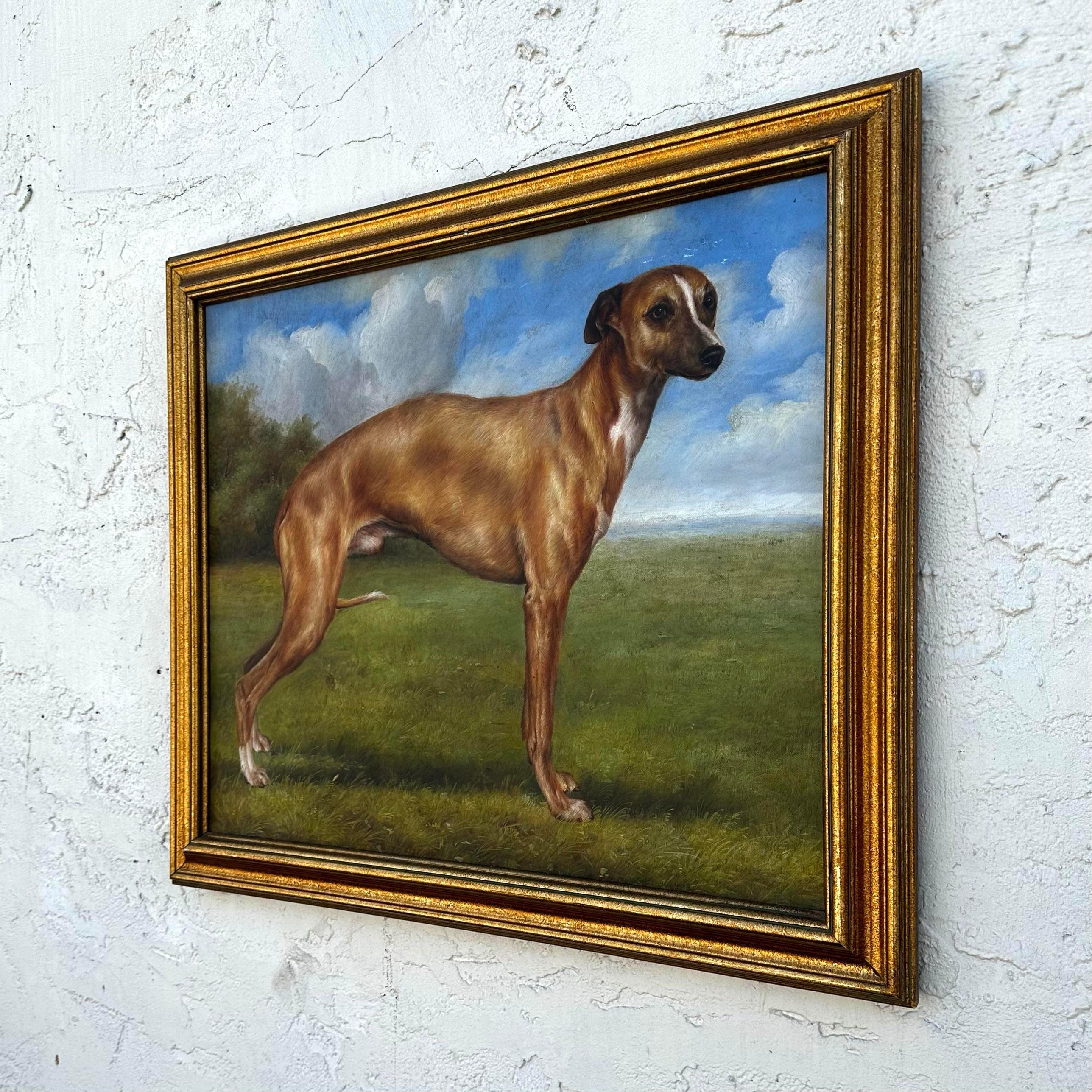 American Classical Mid 20th Century Vintage Boho Portrait on Dog on Canvas, Framed For Sale