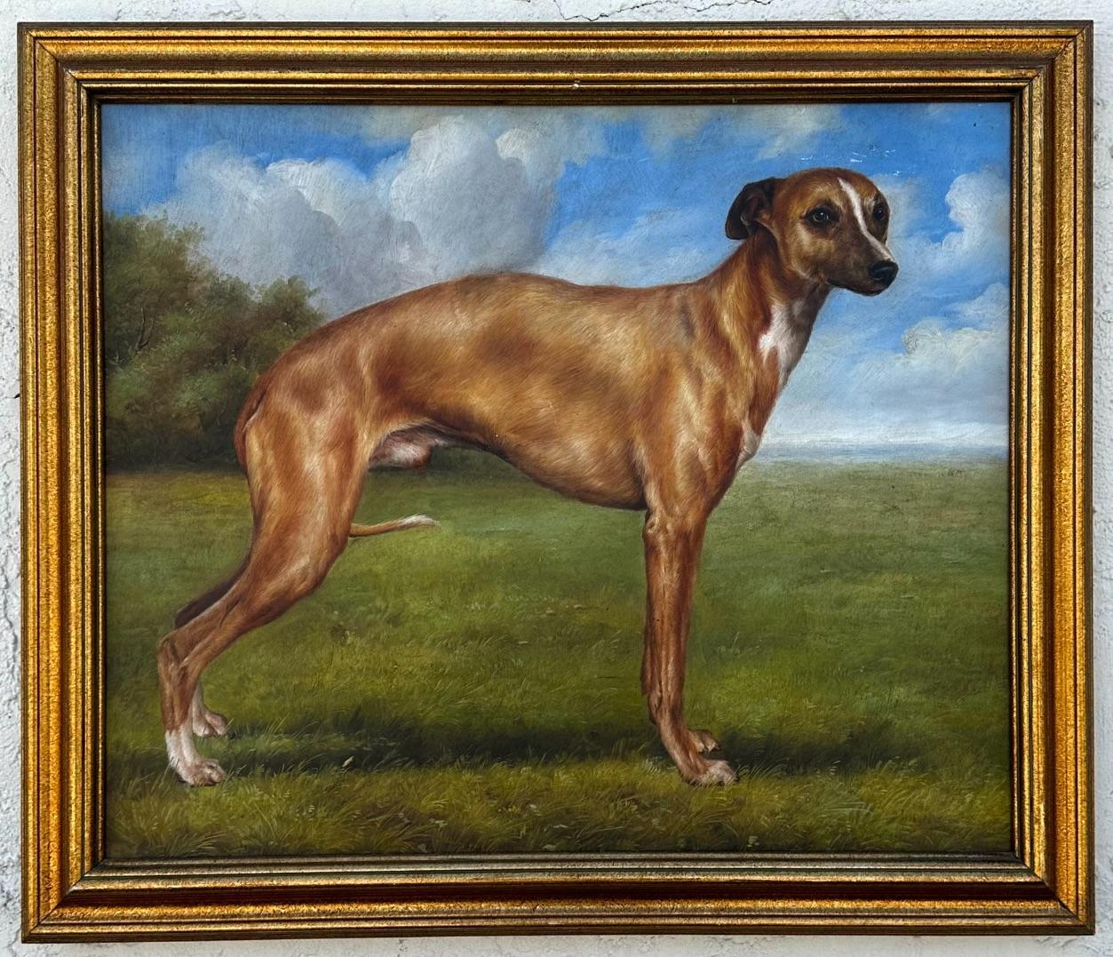 Mid 20th Century Vintage Boho Portrait on Dog on Canvas, Framed In Good Condition For Sale In west palm beach, FL