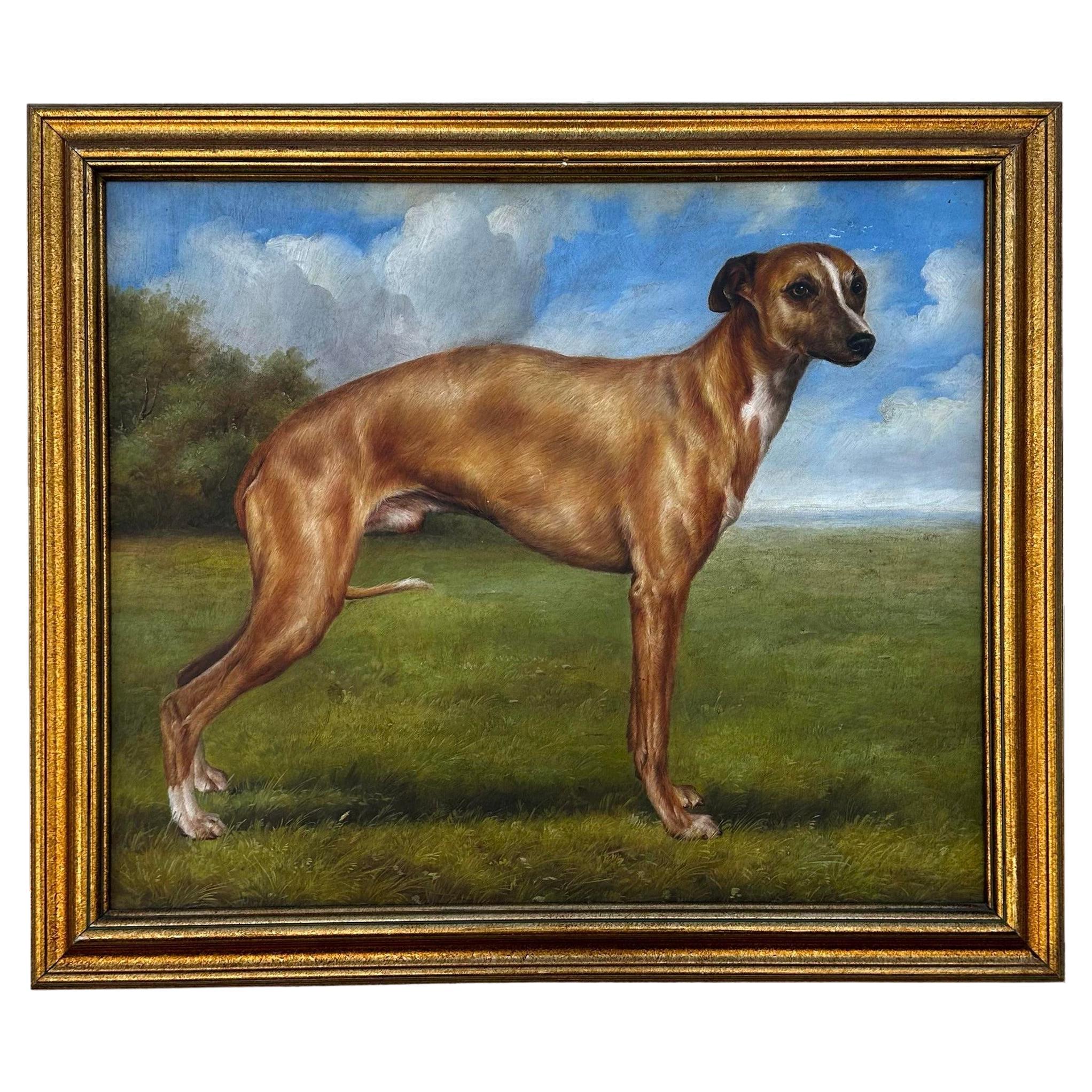 Mid 20th Century Vintage Boho Portrait on Dog on Canvas, Framed For Sale