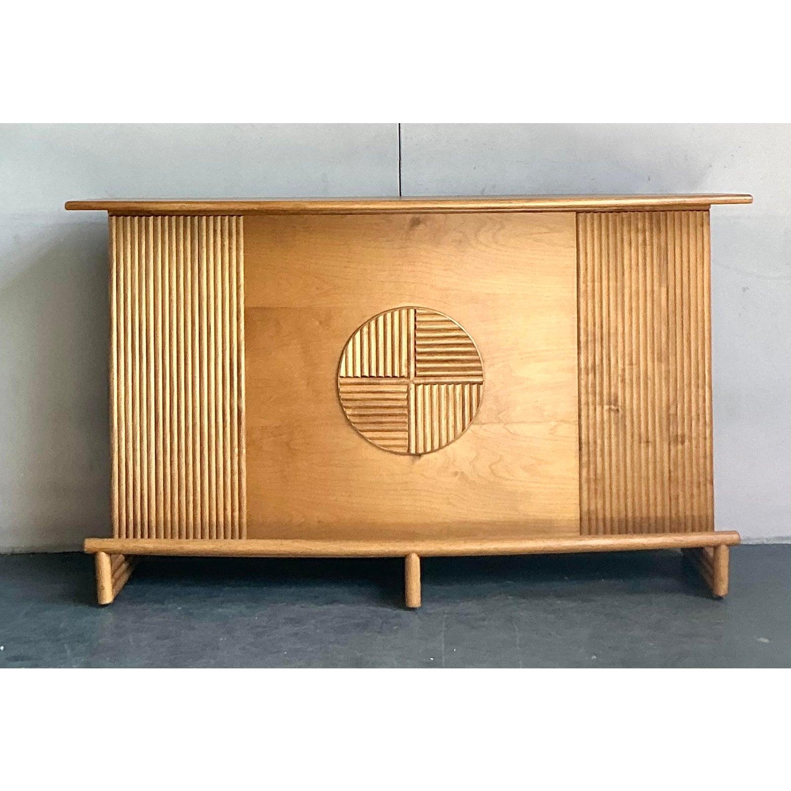 Mid-Century Modern Mid 20th Century Vintage Boho Pretzel Rattan Dry Bar For Sale