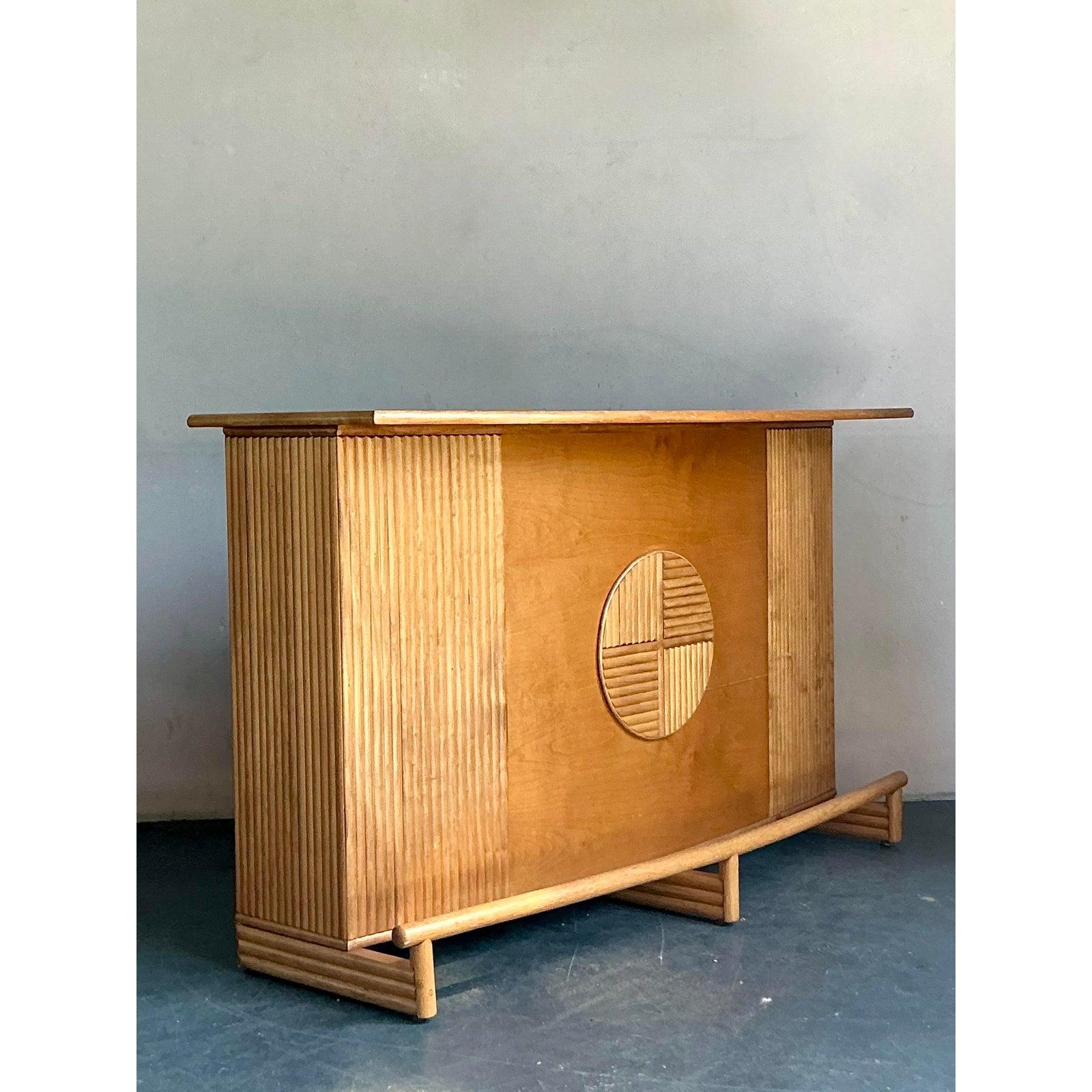 Mid 20th Century Vintage Boho Pretzel Rattan Dry Bar For Sale 1
