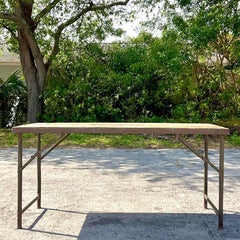 Mid 20th Century Vintage Boho Reclaimed Wood Plank Folding Table