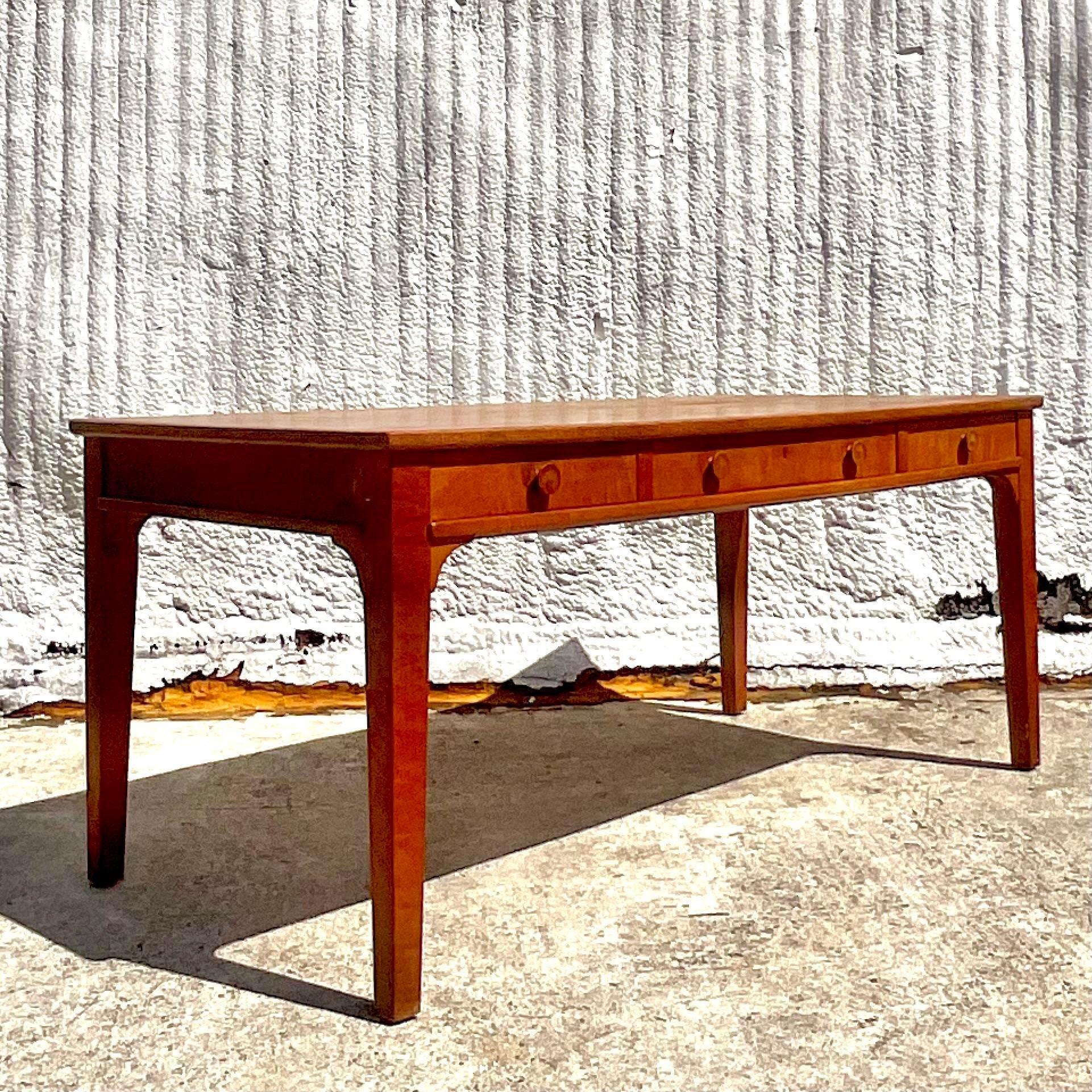 American Mid 20th Century Vintage Boho Rustic Library Table For Sale