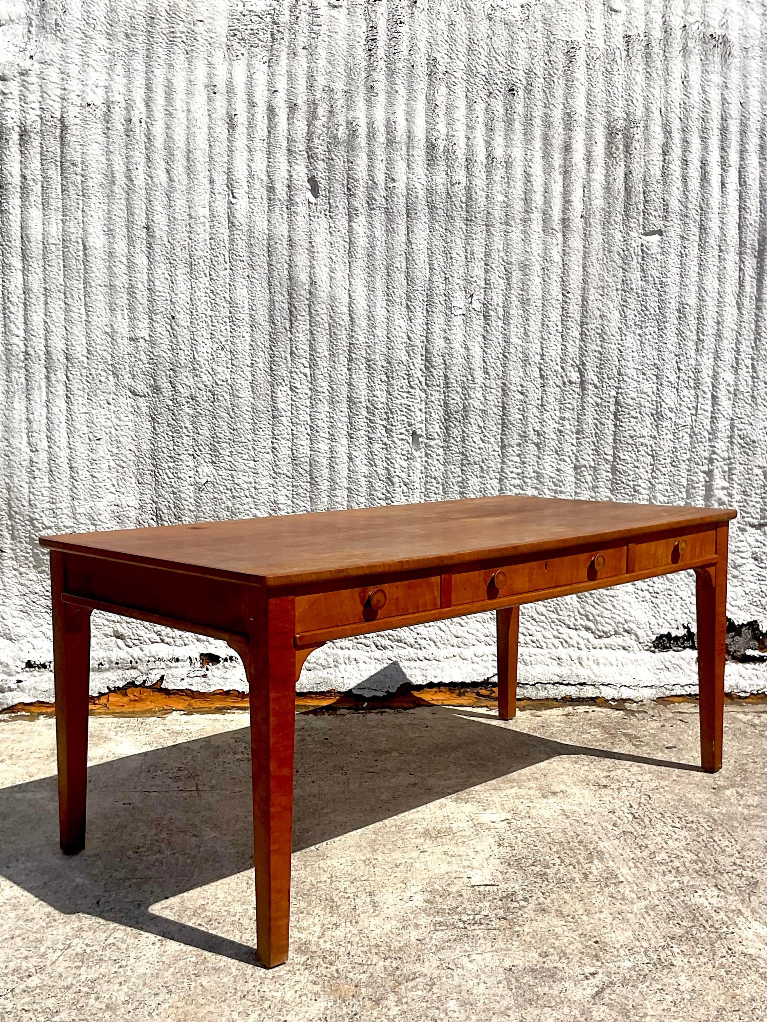 Mid 20th Century Vintage Boho Rustic Library Table In Good Condition For Sale In west palm beach, FL