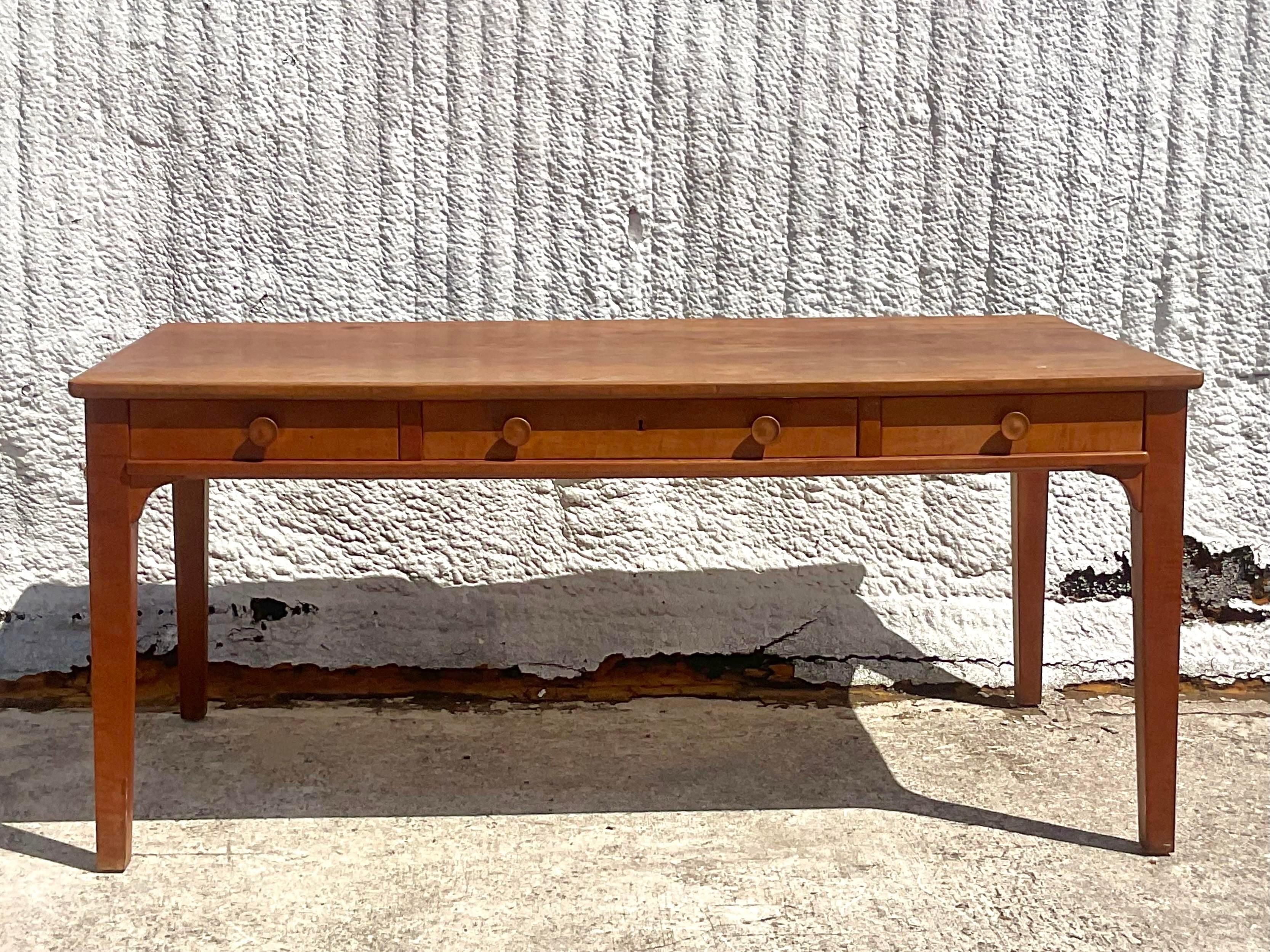 Wood Mid 20th Century Vintage Boho Rustic Library Table For Sale