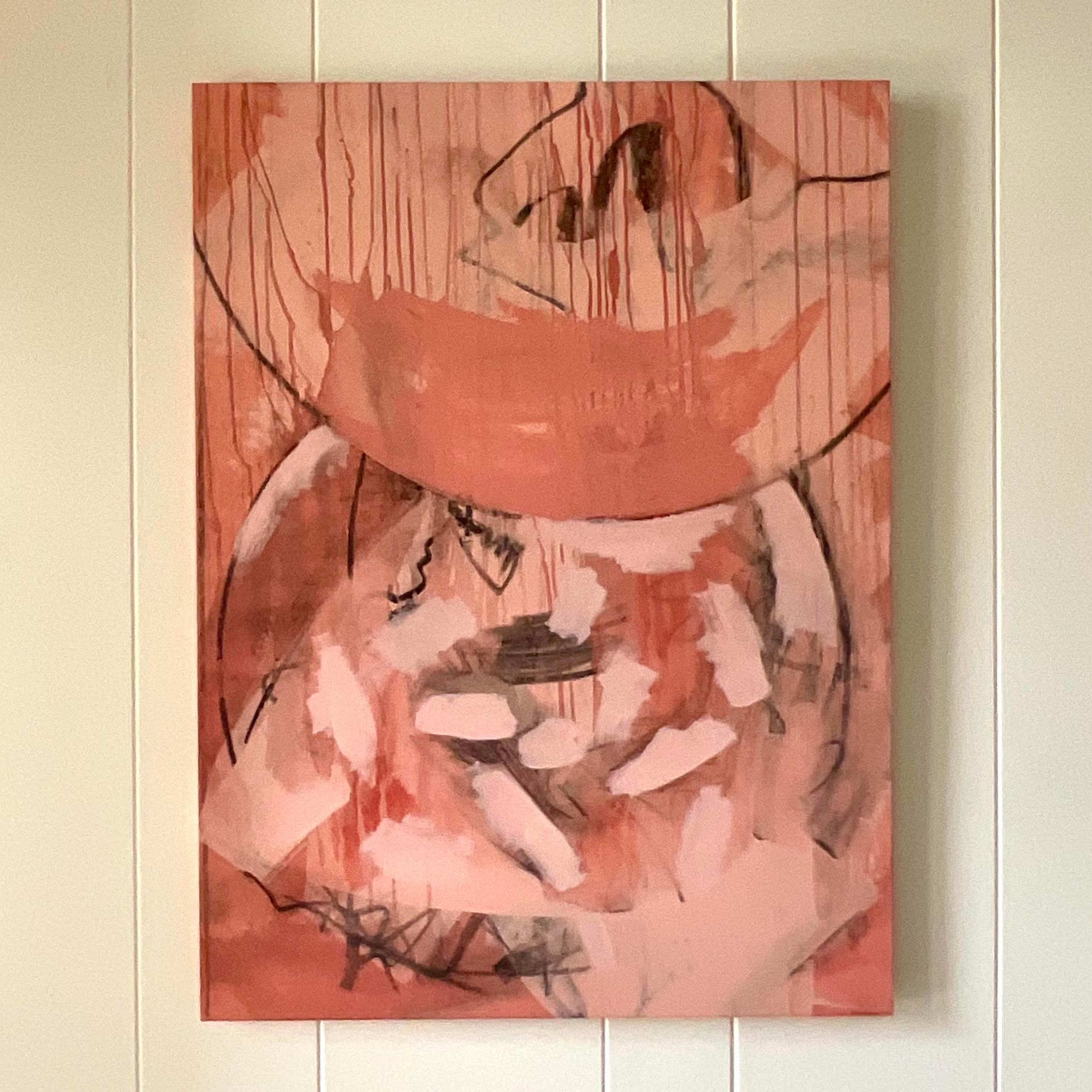 Mid 20th Century Vintage Boho Signed Abstract Original Oil Painting on Canvas In Good Condition For Sale In west palm beach, FL