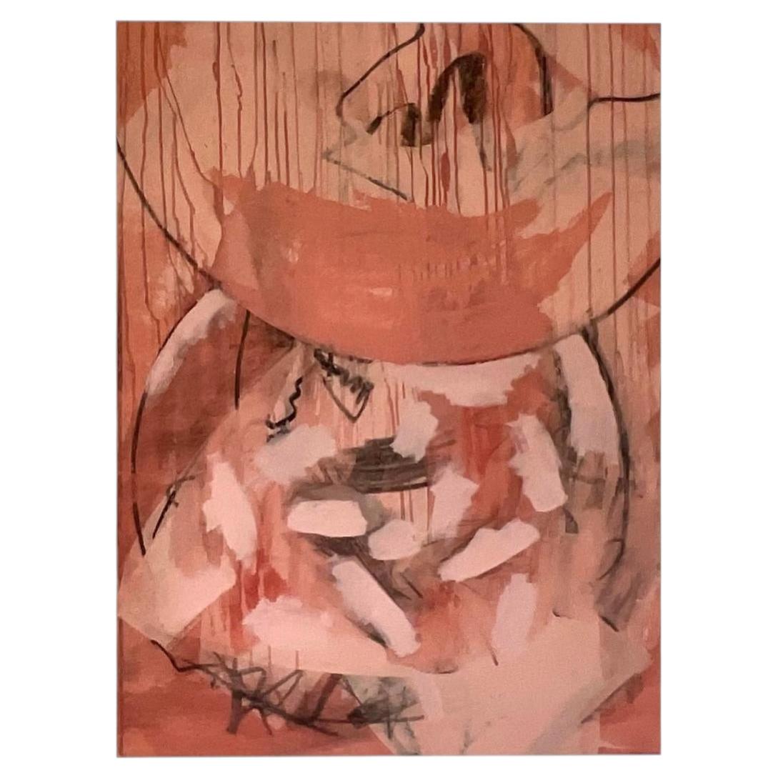 Mid 20th Century Vintage Boho Signed Abstract Original Oil Painting on Canvas