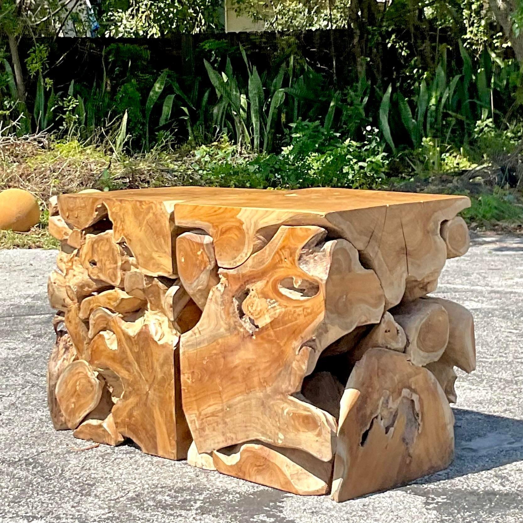 Mid 20th Century Vintage Boho Slab Root Side Tables - a Pair In Good Condition For Sale In west palm beach, FL