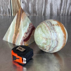 Mid 20th Century Vintage Boho Solid Onyx Sphere and Triangle - Set of 2