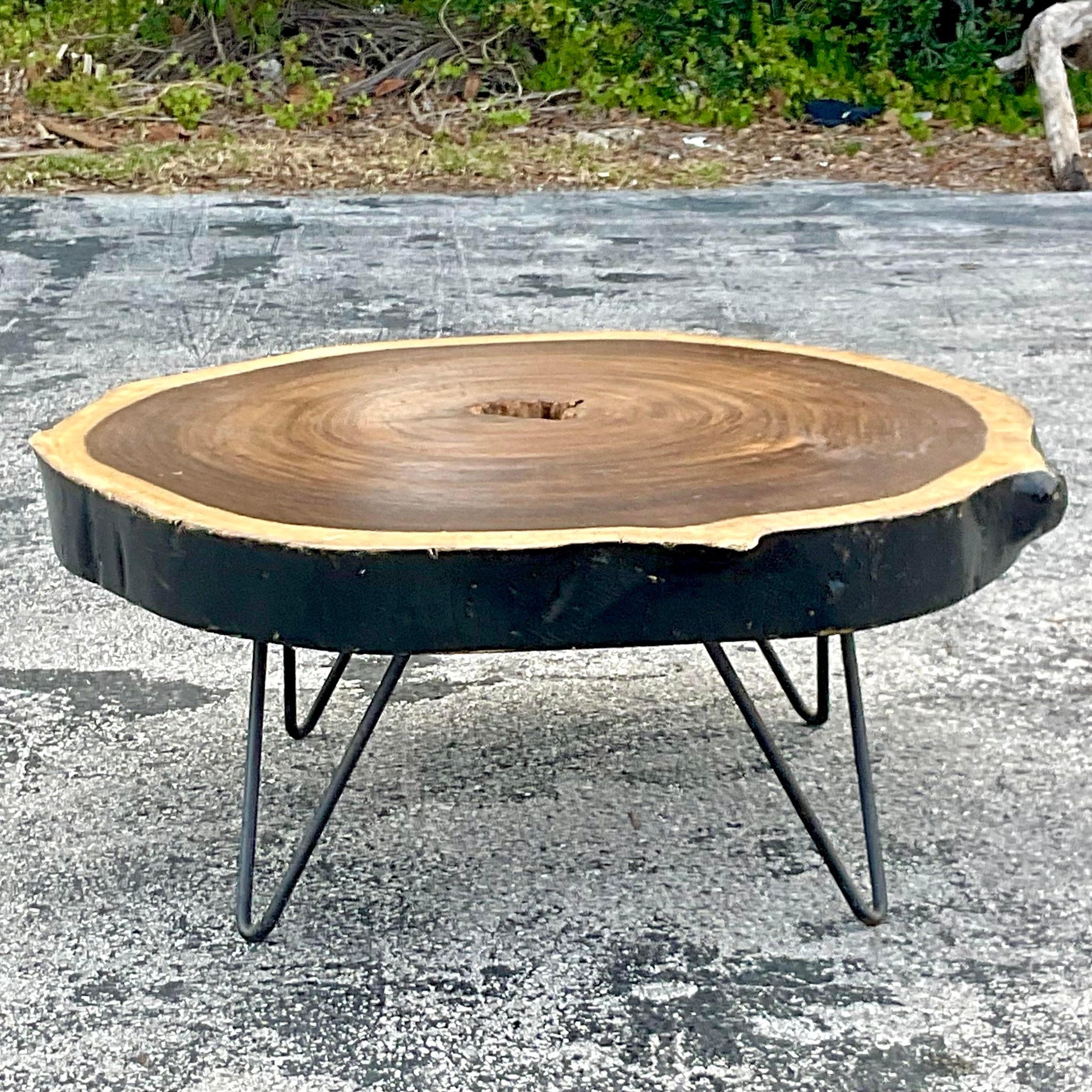 Mid 20th Century Vintage Boho Tree Trunk Slice Coffee Table In Good Condition For Sale In west palm beach, FL
