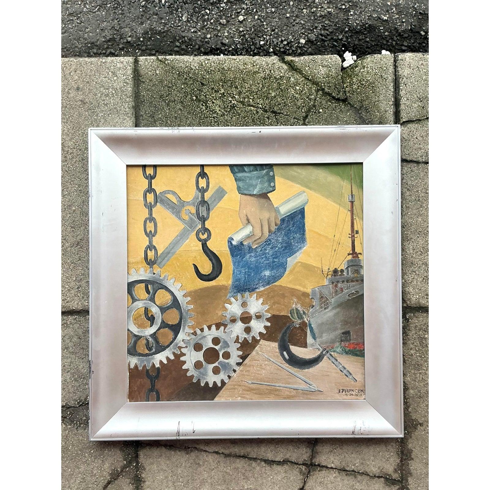 Américain Huile sur toile originale Boho WPA du milieu du 20e siècle en vente