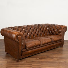 Mid-20th Century Vintage Brown Leather Chesterfield 3 Seat Sofa from England