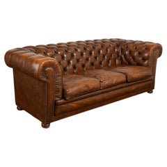 Mid-20th Century Used Brown Leather Chesterfield 3 Seat Sofa from England