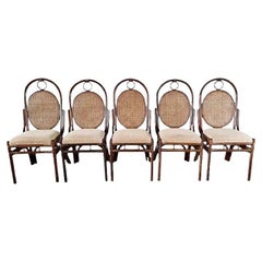 Mid 20th Century Vintage Cane Bentwood Thonet Inspired Dining Chairs - Set of 5