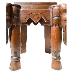 Mid 20th Century Vintage Carved Elephant Side Table