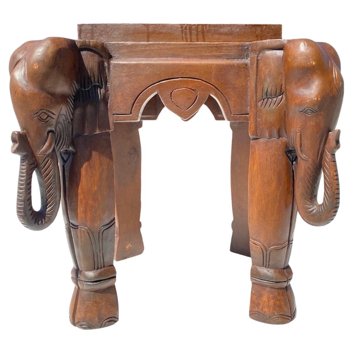 Mid 20th Century Vintage Carved Elephant Side Table