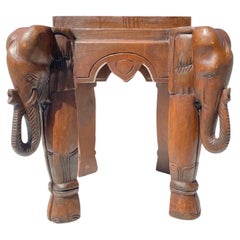 Mid 20th Century Vintage Carved Elephant Side Table