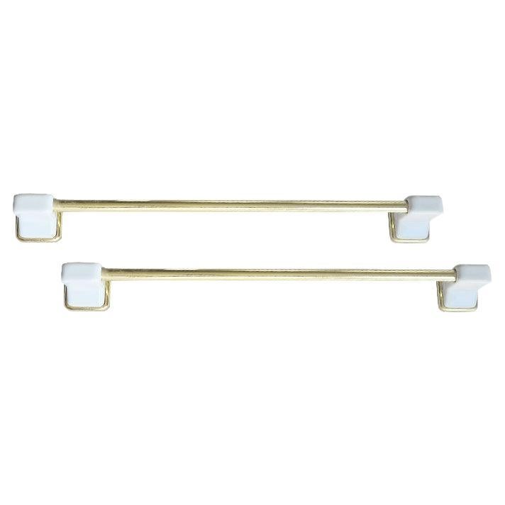 Mid 20th Century Vintage Ceramic Bathroom Towel Rack Hardware in White and Brass For Sale