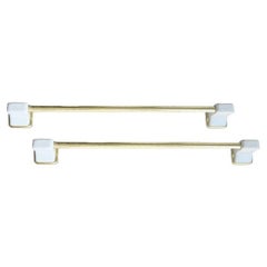 Mid 20th Century Vintage Ceramic Bathroom Towel Rack Hardware in White and Brass
