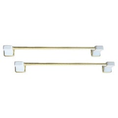 Mid 20th Century Retro Ceramic Bathroom Towel Rack Hardware in White and Brass