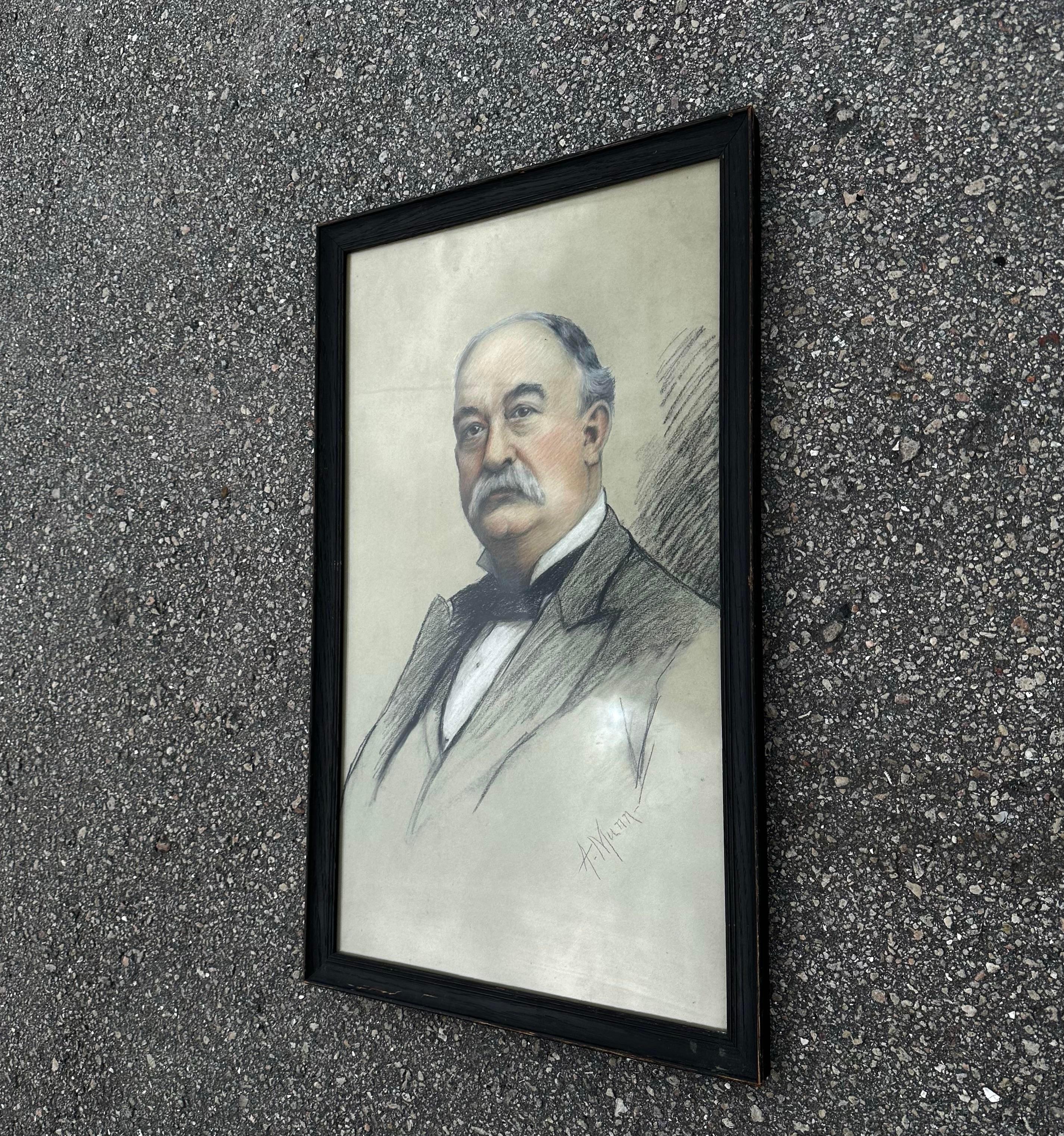 Mitte des 20. Jahrhunderts Vintage Holzkohle Stift Pastell Öl auf Leinwand, gerahmt (Nordamerikanisch) im Angebot
