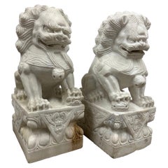 Mid-20th Century Vintage Chinese Carved Marble Stone Lion/Foo Dog