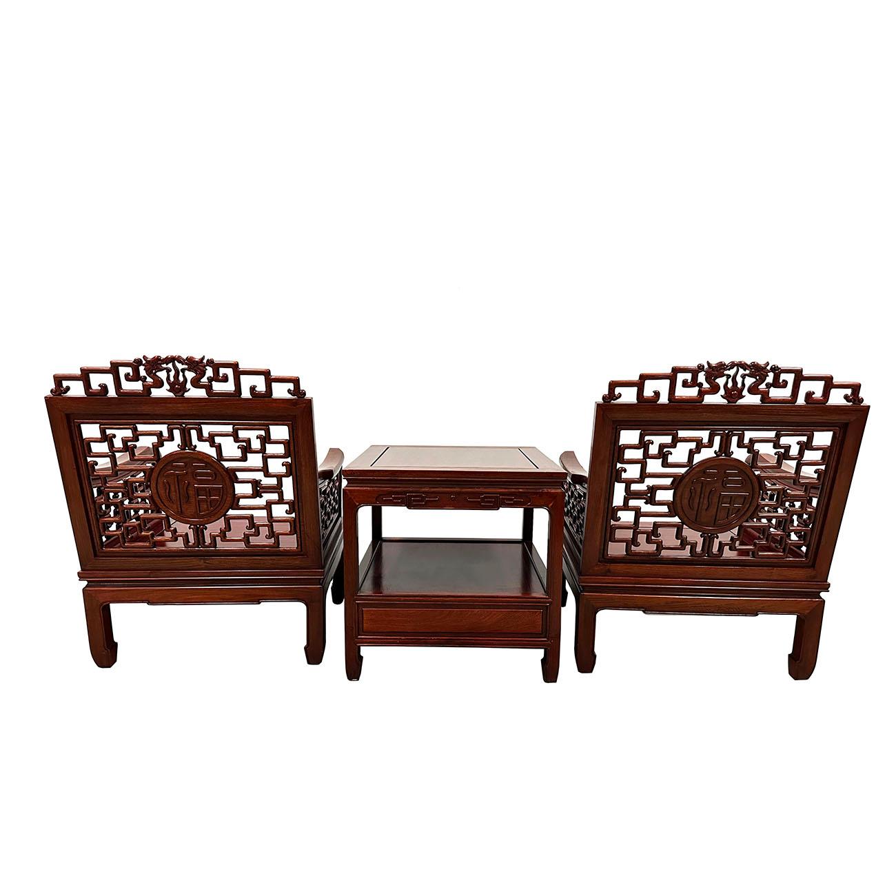Mid 20th Century Vintage Chinese Carved Rosewood Living Room Chairs Set For Sale 9