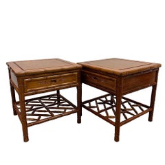 Mid 20th Century Pair of Vintage Chinese Carved Rosewood Night Stand/End Table