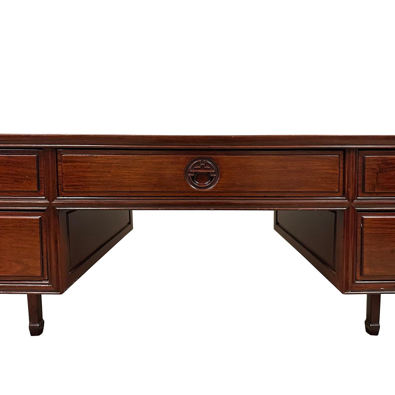 Mid 20th Century Vintage Chinese Carved Rosewood Writing Desk In Good Condition For Sale In Pomona, CA