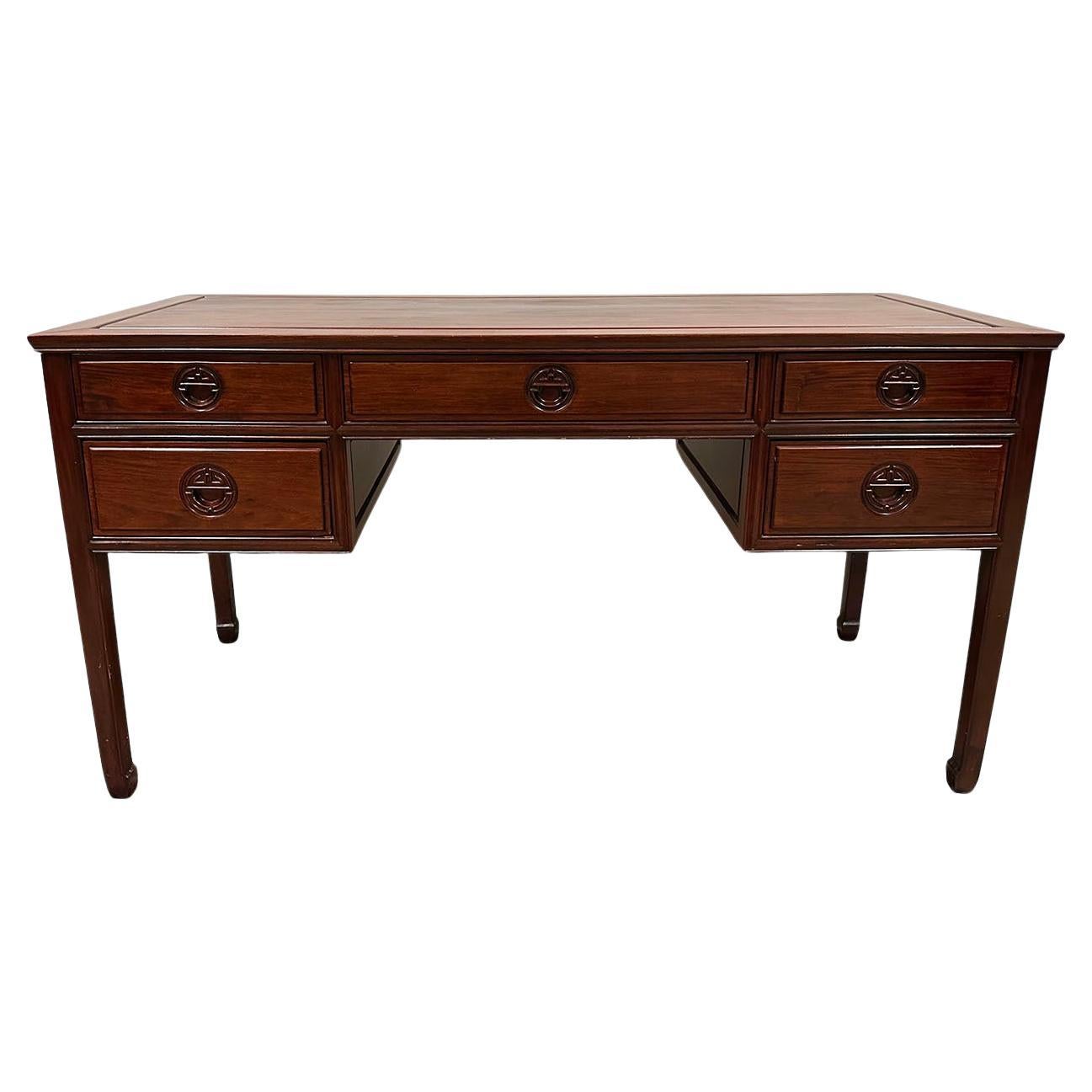 Mid 20th Century Vintage Chinese Carved Rosewood Writing Desk For Sale